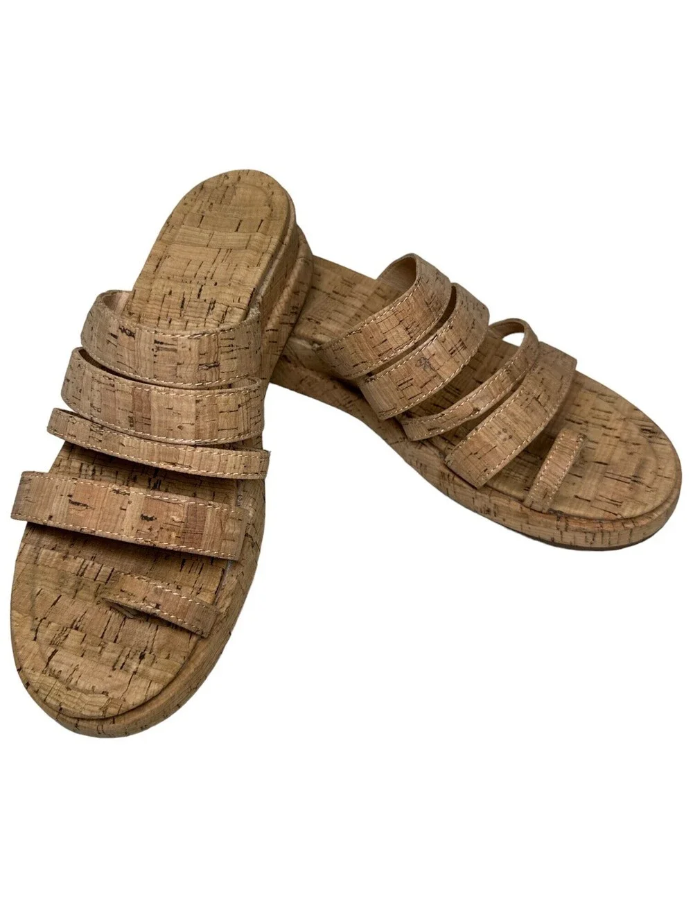 Korks Beige Natural Maya Wedge Sandals Toe Loop Cushioned Cork Leather Women 7M